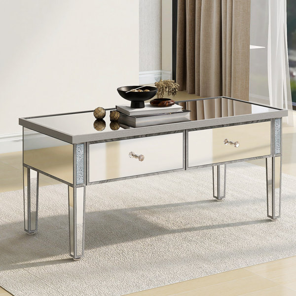 Everly Quinn ONTRENDGlass Mirrored Coffee Table WithDrawers Wayfair